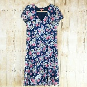 Modcloth Blue Floral Short Sleeve Dress Size L